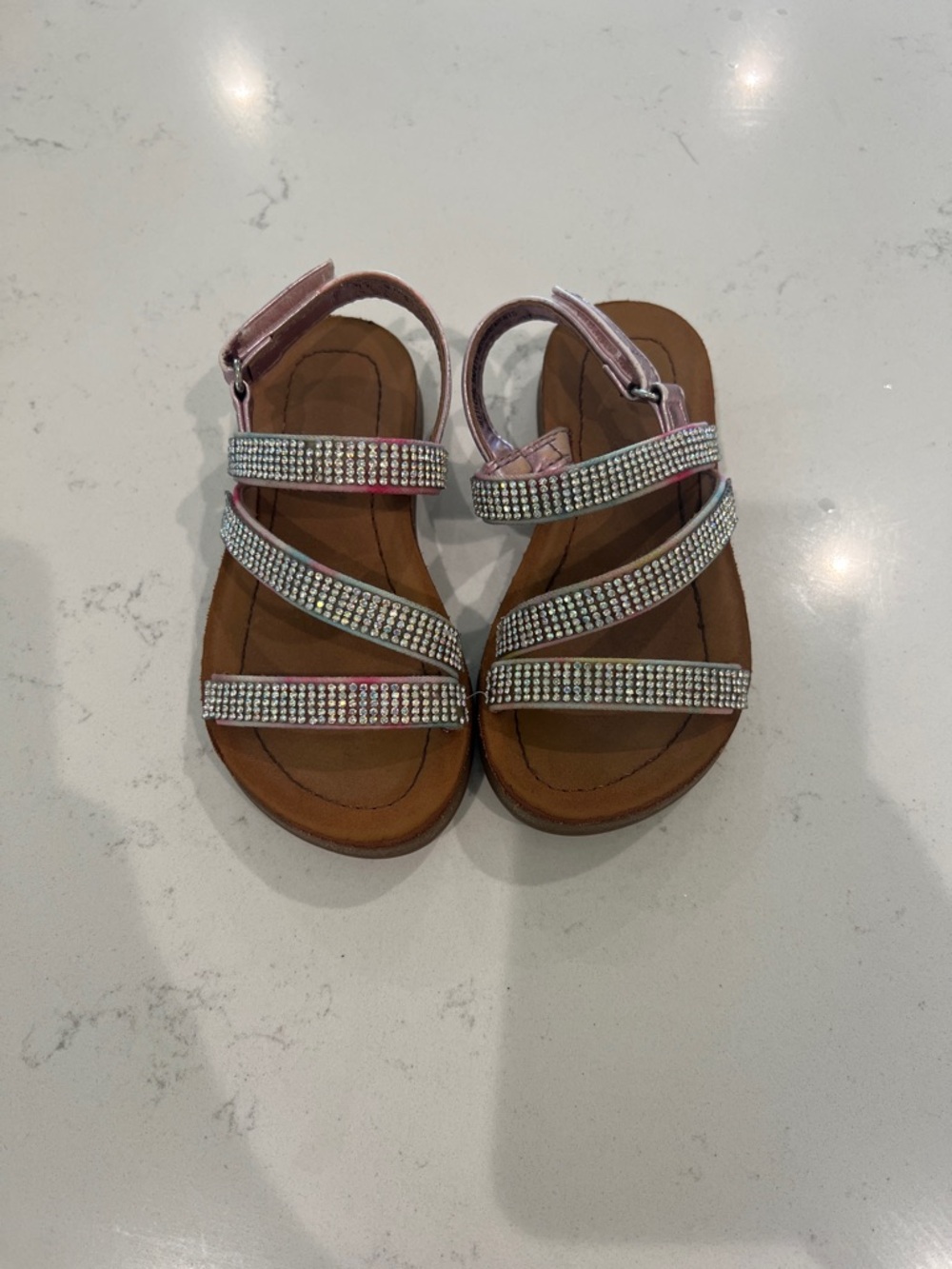 Rhinestone Strappy Girls' Sandals in Metallic Pink